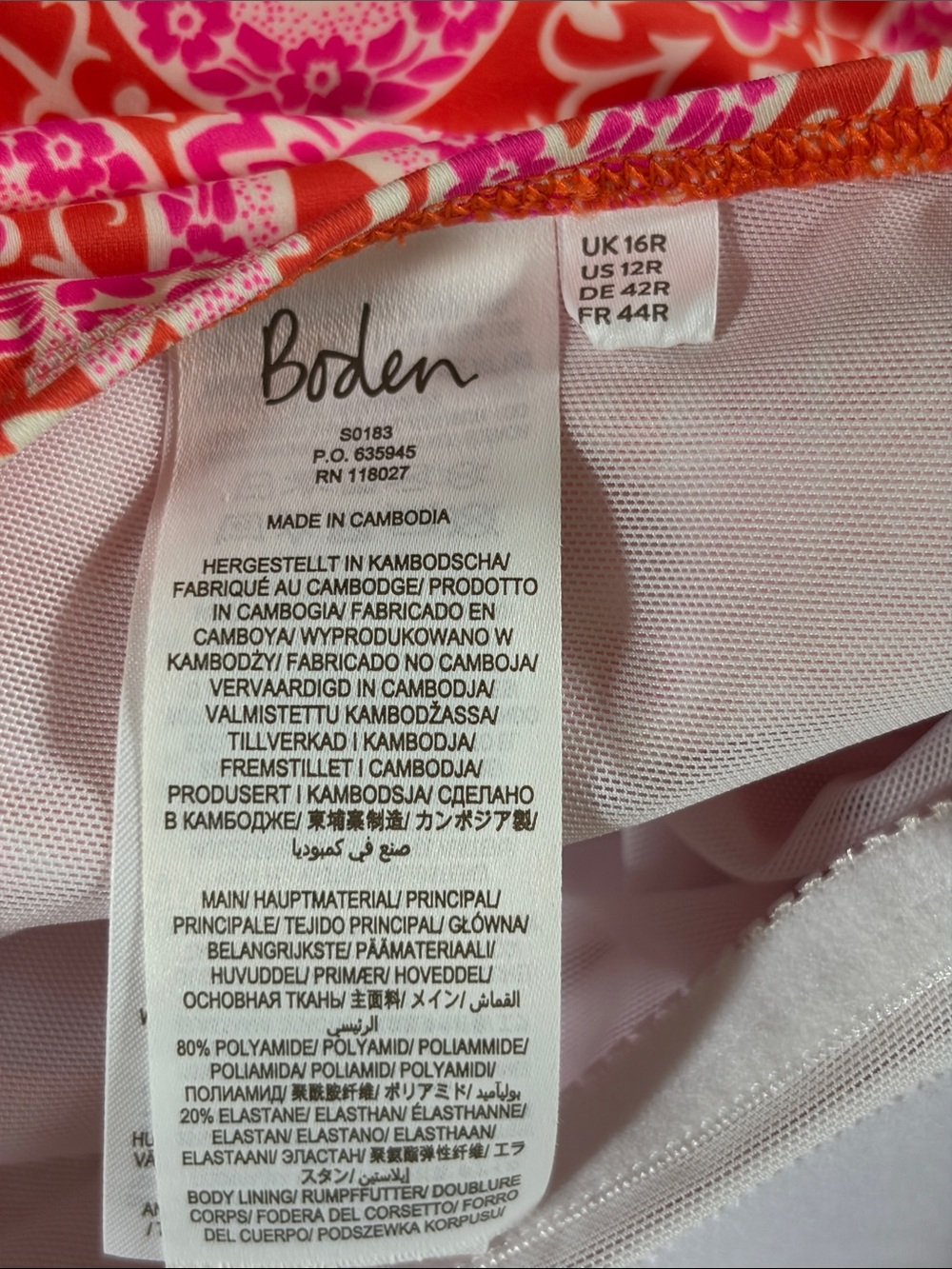 Boden Pink Paisley Halter One-Piece Swimsuit, 12 - Picture 3 of 3